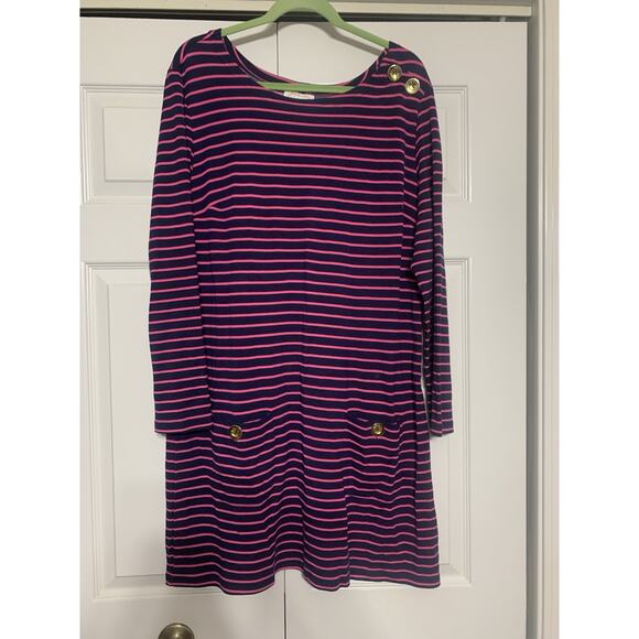 Sail to Sable STS Womens Dress XL Blue Pink Stripe Decorative Buttons On Pockets - Picture 1 of 7
